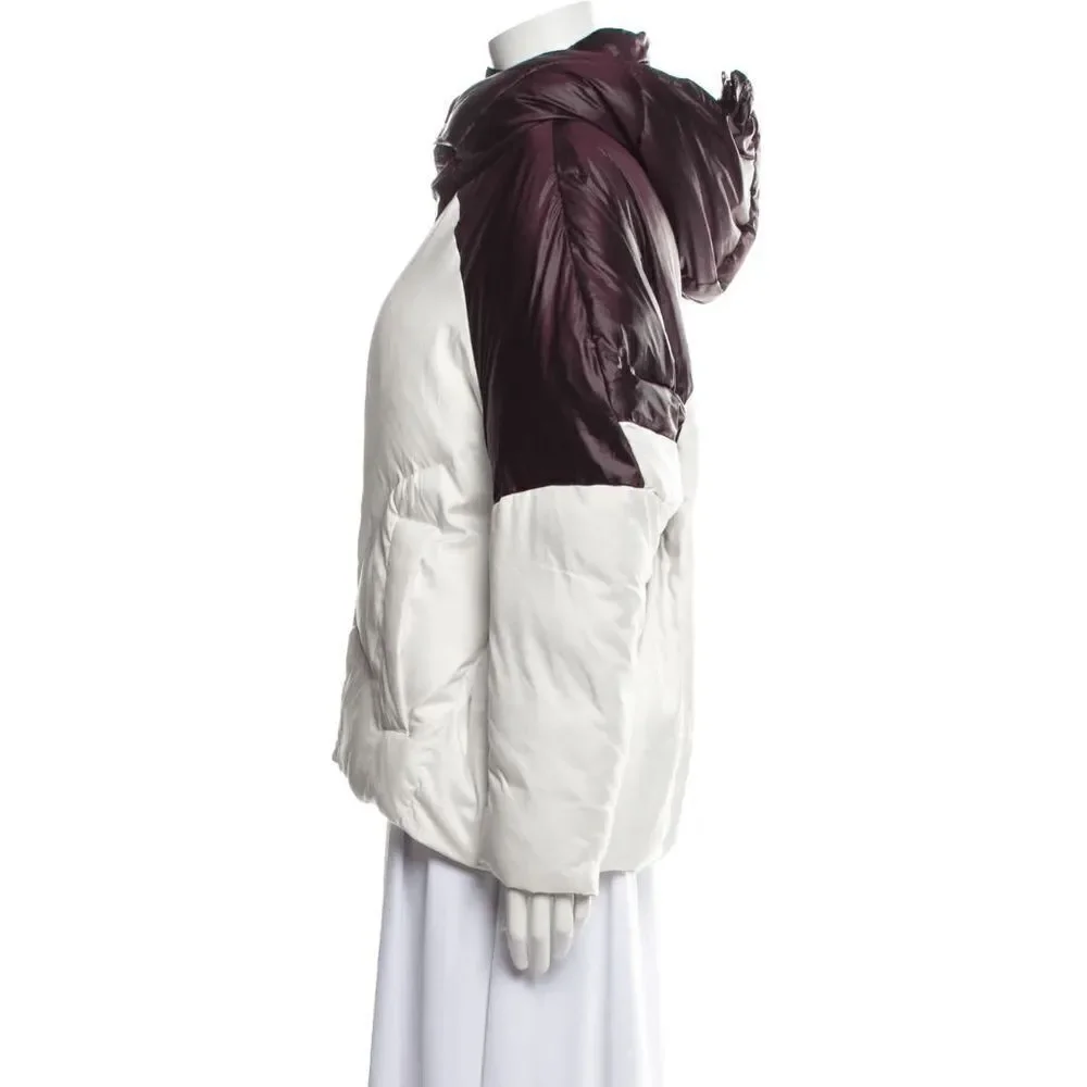 Maje Color-block H18 Brax Puffer Winter Jacket Oversized White Purple Size S